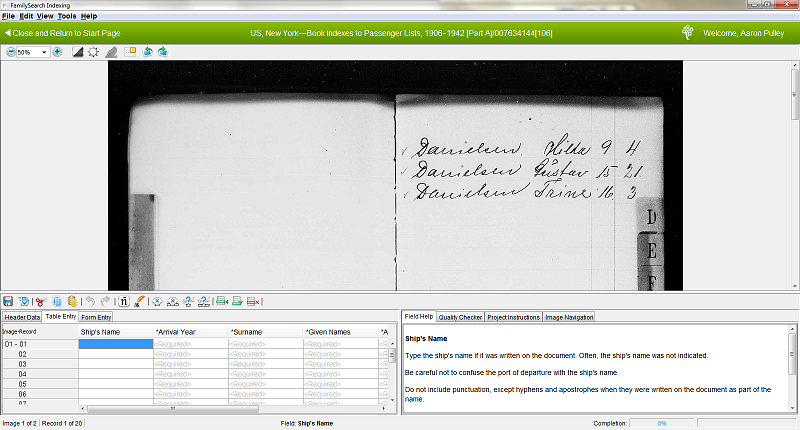 FamilySearch indexer screenshot